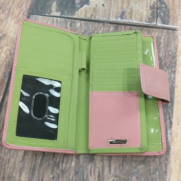 Fossil Handbags - Pink Fossil Wallet with Green Vinyl Interior